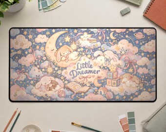 Tappetino da scrivania per bambini, tappetino per mouse con coniglietto lunare in stile kawaii, decorazione per la cameretta e l'ufficio per i neo genitori.