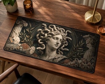 Medusa bureauonderlegger, muismat met slang uit de Griekse mythologie, bureauonderlegger met afbeelding van de duistere godin