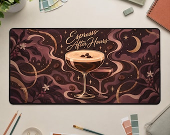Tappetino da scrivania Espresso Martini, tappetino per mouse Lofi Coffee, decorazione da scrivania in stile retrò con cocktail.