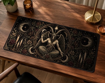 Baphomet Desk Mat, Occult Gothic Extended Mouse Pad, Dark Engraving Desk Pad