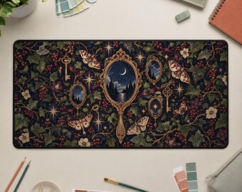 Tappetino da scrivania a specchio, tappetino per mouse in stile dark academia da strega, decorazione per la toeletta al chiaro di luna