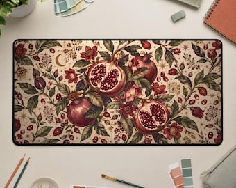 Tappetino da scrivania con motivo melograno, tappetino per mouse botanico e stregonesco, arredamento per ufficio in stile cottagecore