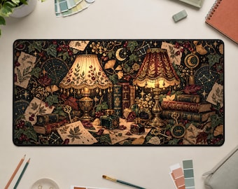 Tappetino da scrivania a forma di paralume, tappetino per mouse in stile Dark Academia, decorazione vintage per ufficio e studio.