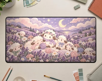 Tappetino da scrivania a forma di pecora, tappetino per mouse kawaii dai colori pastello, grazioso complemento d'arredo per la scrivania in stile cottagecore.