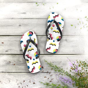 Colorful Retro Flip Flops, Summer Footwear, Beach Sandals, Vacation Essentials, Stylish Pool Slides, Gift for Beach Lovers