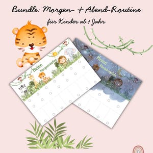 Routineplanner / bundel voor kinderen vanaf 1 jaar, ochtend- en avondroutine jungle inclusief 120 routinekaarten