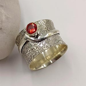 Garnet Spinner Ring: Sterling Silver Wide Band Fidget Ring