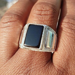 Handmade Black-Onyx 925-Silver Ring Men, Bold-Rectangular-Signet Ring, Vintage Style-Sterling Silver-Statement-Ring, Minimalist-Jewelry Gift