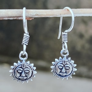 Handmade Silver Sun Face Earrings: Boho Spiritual Jewelry