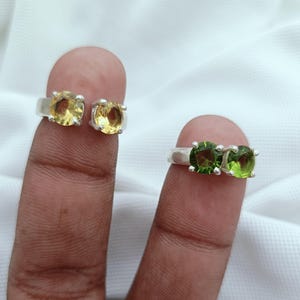 Two Gemstone Ring Set,Sterling Silver Ring,Citrine and Peridot Jewelry,Minimalist Stacking Rings,Unique Modern Jewelry Handmade Gift for Her