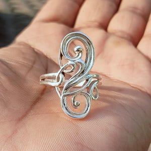 Handmade-925 Sterling-Silver Swirl-Ring – Artistic Filigree-Statement Ring – Boho Adjustable-Silver Ring – Gift for Her