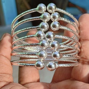 Handmade 925-Sterling Silver-Multi Row-Bangle – Hammered Cuff-Bracelet with-Ball Ends – Wide Statement-Silver Cuff – Artisan-Jewelry
