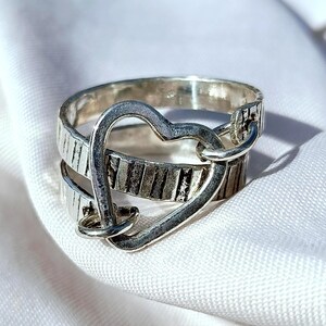Handmade-925Sterling-Silver Heart Ring | Adjustable Love-Band for Women | Romantic Boho-Jewelry Gift | Handmade-Valentine’s Ring