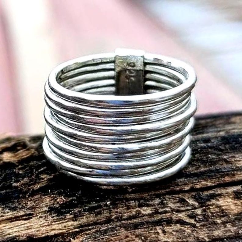 Multi Based Ring Handmade Silver Multi-band Ring, Modern Unisex Statement Stacking Ring ...