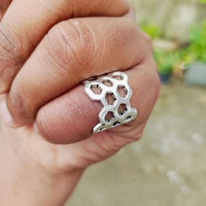 Sterling Silver Honeycomb Ring: Artisan Geometric Beehive Jewelry