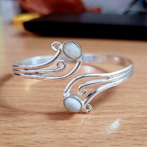 Handmade 925Silver-Moonstone Cuff-Bracelet | Adjustable-Gemstone Bangle | Sterling Silver-Boho Jewelry | Healing Stone-Bracelet Gift for Her