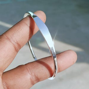 Handmade Solid-925 Silver-Bangle, Minimalist-Tapered Cuff-Bracelet, Polished Slim-Silver Bangle-for Women, Simple Everyday-Stacking Bracelet