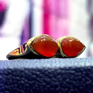 Carnelian Double-Gemstone Ring, Adjustable Two-Stone Statement-Ring, Handmade-Silver, Crystal-Ring, Unique Artisan-Boho Jewelry Gift for Her