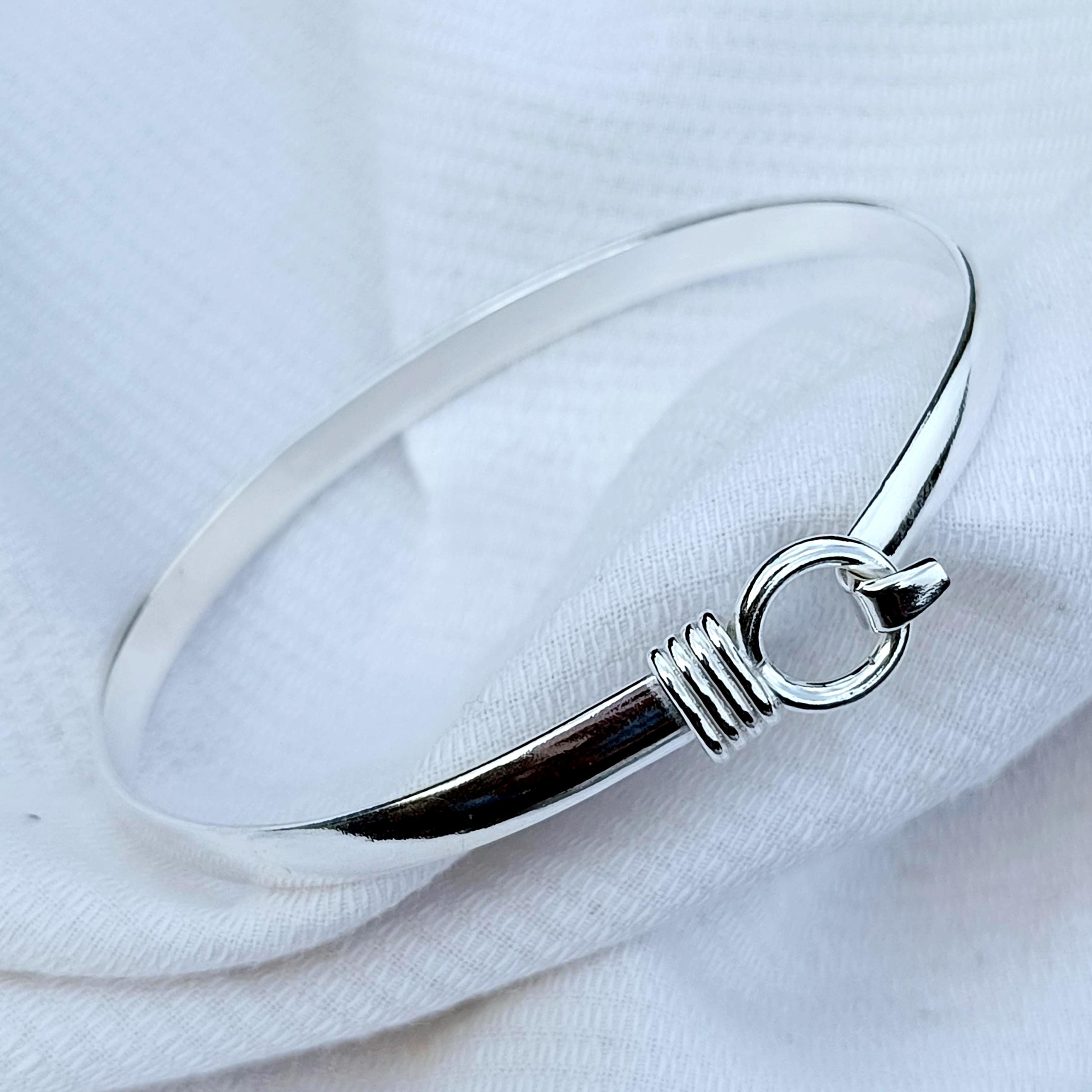 Handmade 925-sterling Silver-hook Clasp-circle Bangle-bracelet