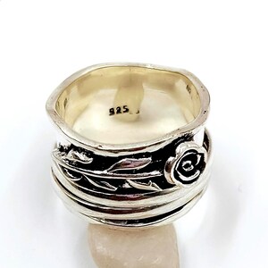 Rose Spinner Ring-Women Fidget-Ring-925 Silver Spinner-Ring - Filigree Flower-Band Design - Meditation Ring -Floral Fidget-Anxiety Jewelry