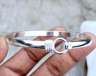 Handmade 925-sterling Silver-hook Clasp-circle Bangle-bracelet