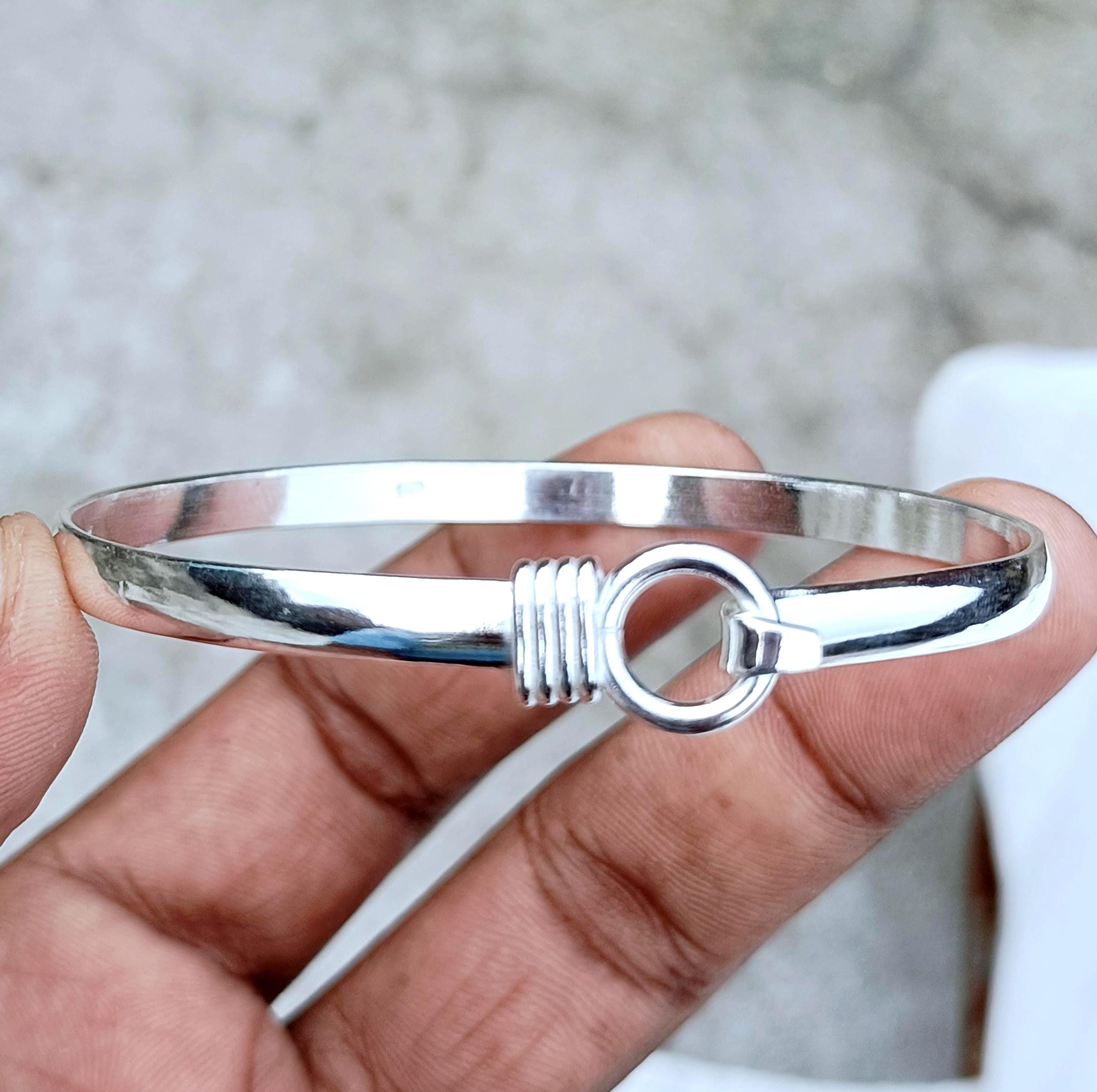 Handmade 925-sterling Silver-hook Clasp-circle Bangle-bracelet
