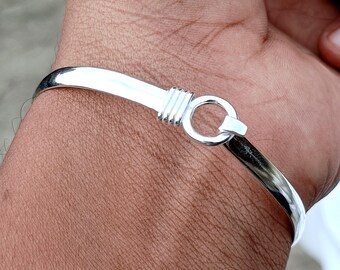 Handmade 925-sterling Silver-hook Clasp-circle Bangle-bracelet