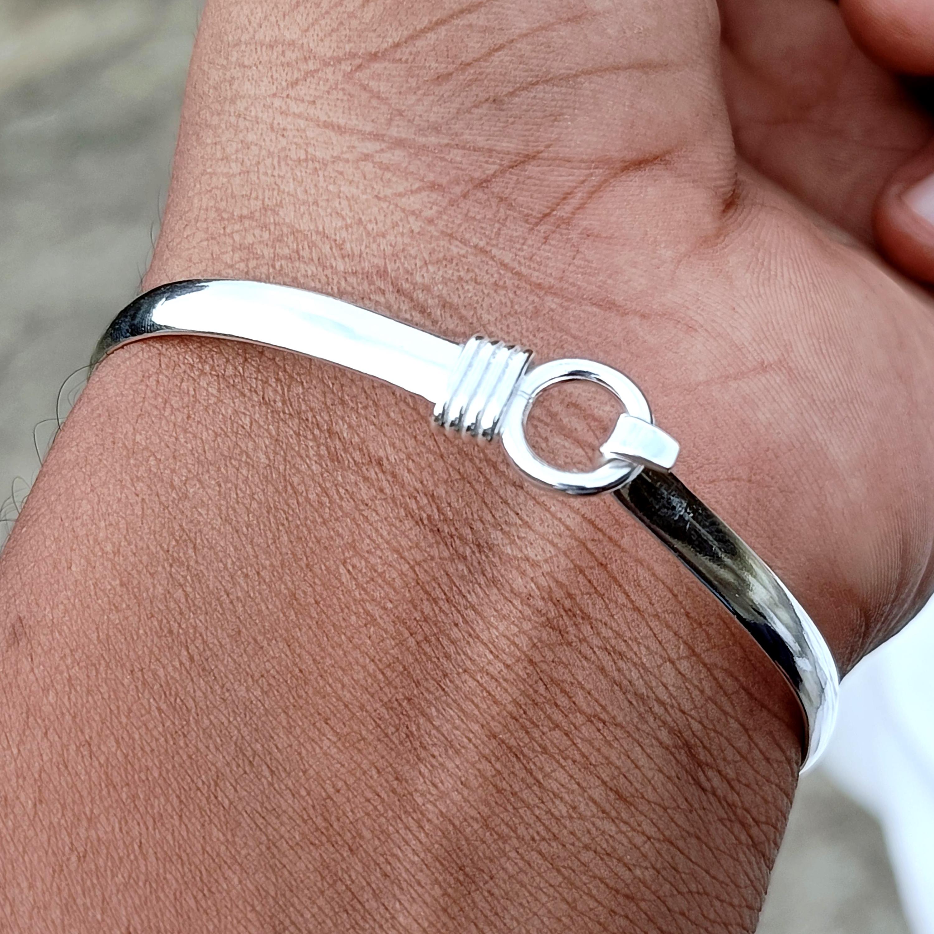 Handmade 925-sterling Silver-hook Clasp-circle Bangle-bracelet