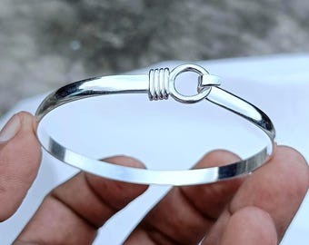 Handmade 925-sterling Silver-hook Clasp-circle Bangle-bracelet