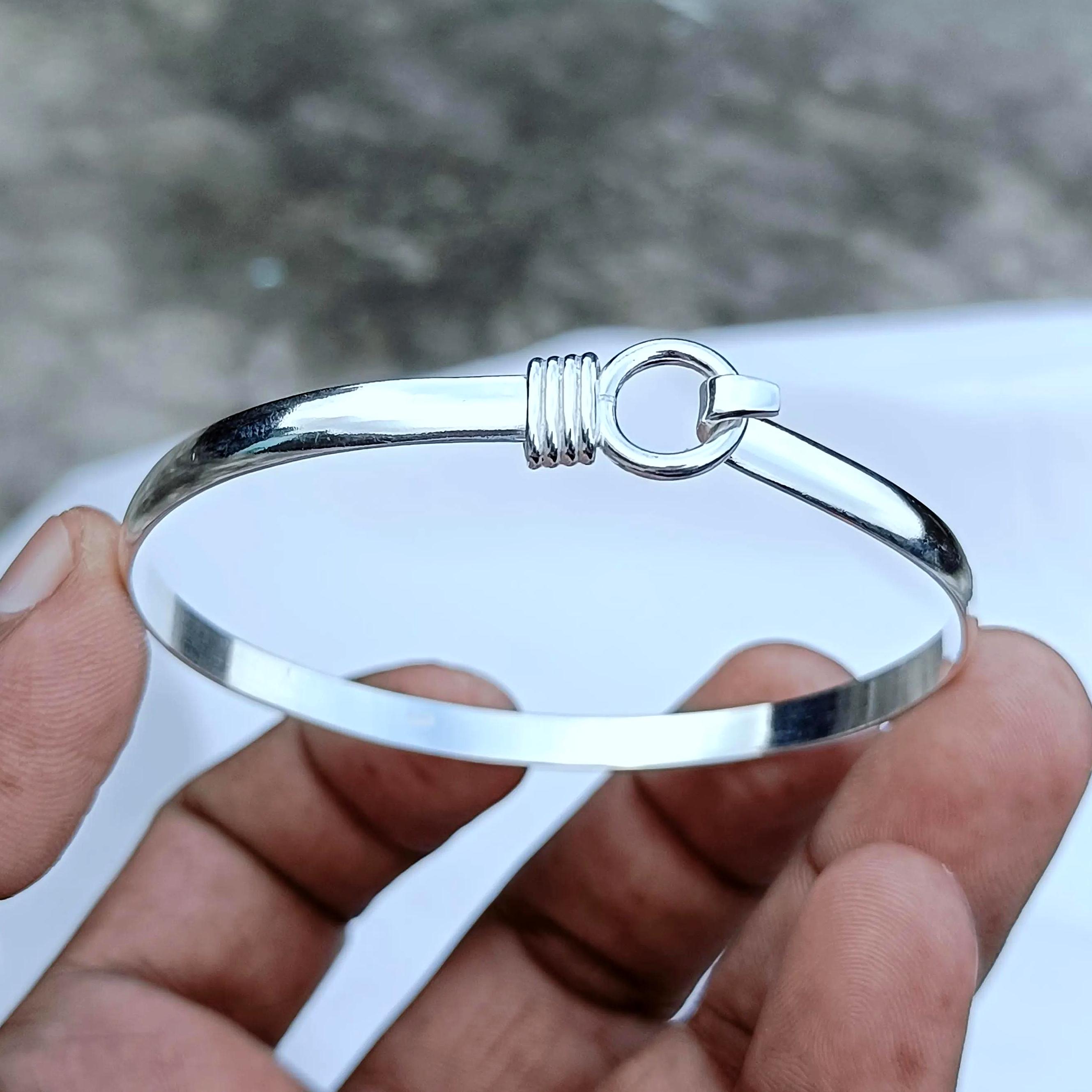 Handmade 925-sterling Silver-hook Clasp-circle Bangle-bracelet