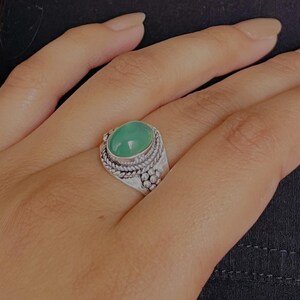 Aqua Chalcedony Ring: Handmade 925 Sterling Silver Boho Statement