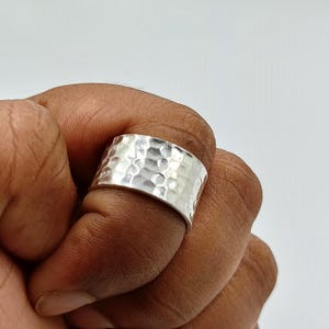 Hammered Silver Band Ring: Wide Unisex Statement Jewelry