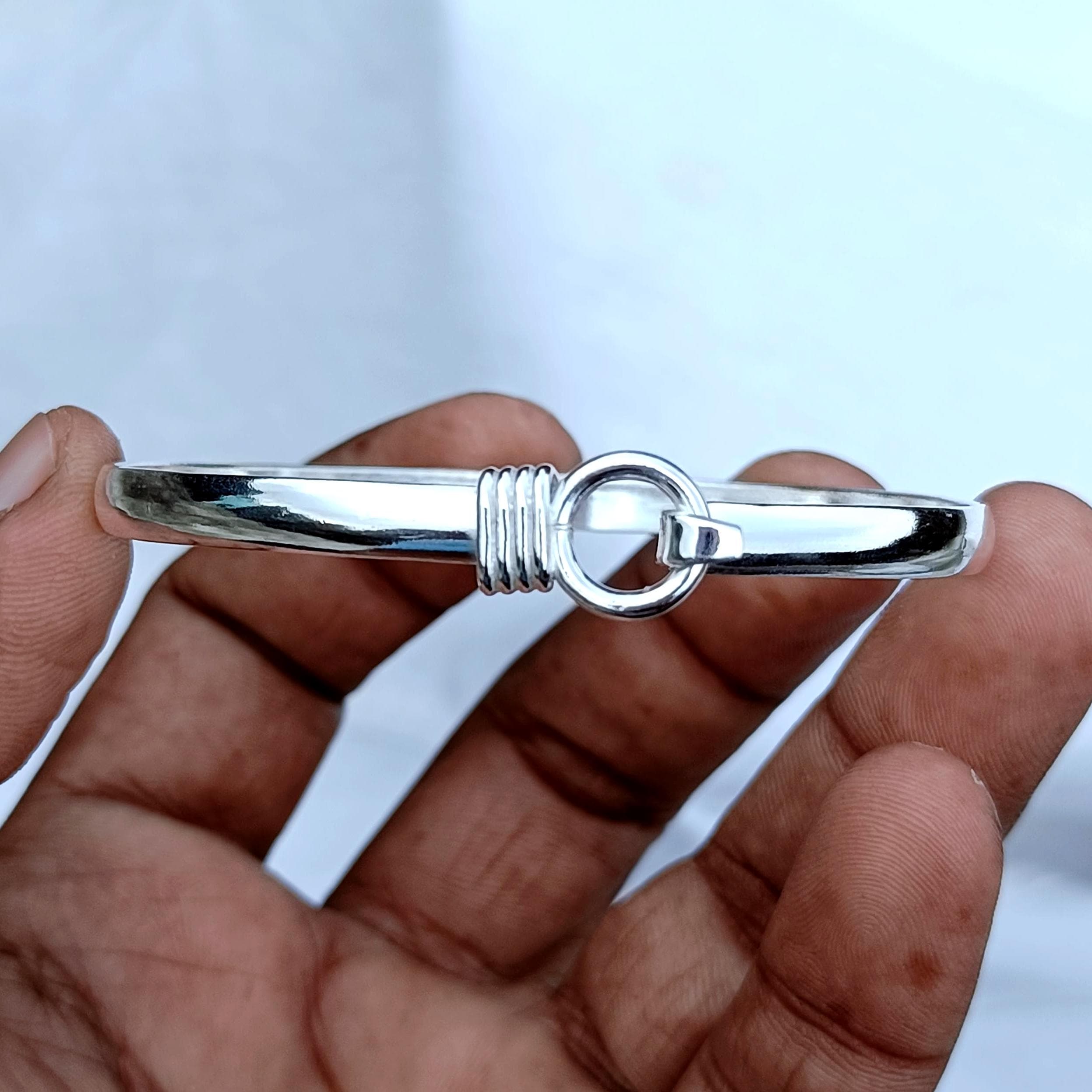 Handmade 925-sterling Silver-hook Clasp-circle Bangle-bracelet