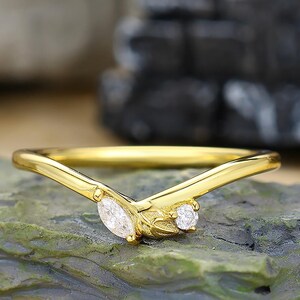 Art Deco Moissanite Hochzeitsband Blätter Frauen Versprechen Ring Band Zweig Zweig Passende Band 14k Gelbgold Bandring Stapeln Rebe Band