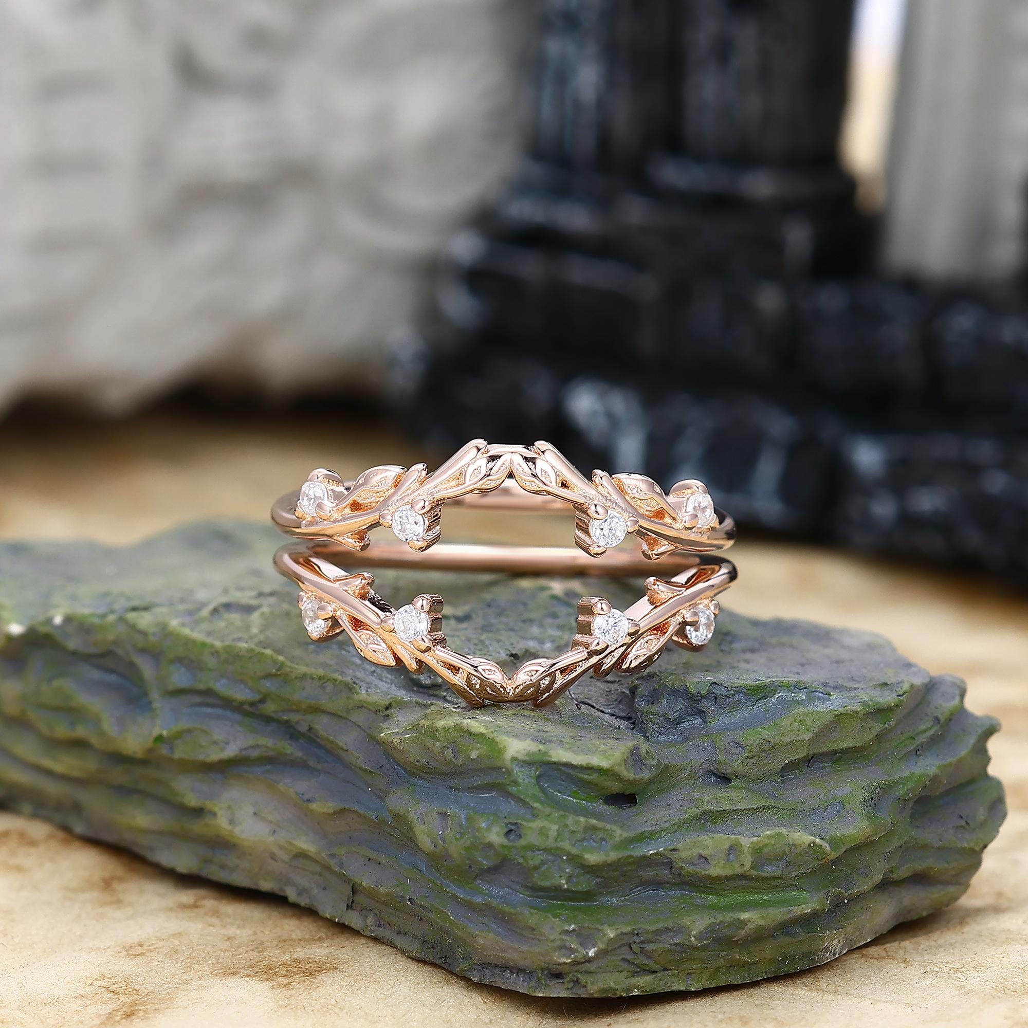 Leaf vine wedding Band Enhancer Matching band Rose gold bridal band Minimalist twig branch band Gift for women Moissanite stacking ring band