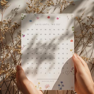Florales 100-Tage-Hochzeits-Countdown-Zeichen | Braut Countdown | DaysBis I Do zum Ausdrucken