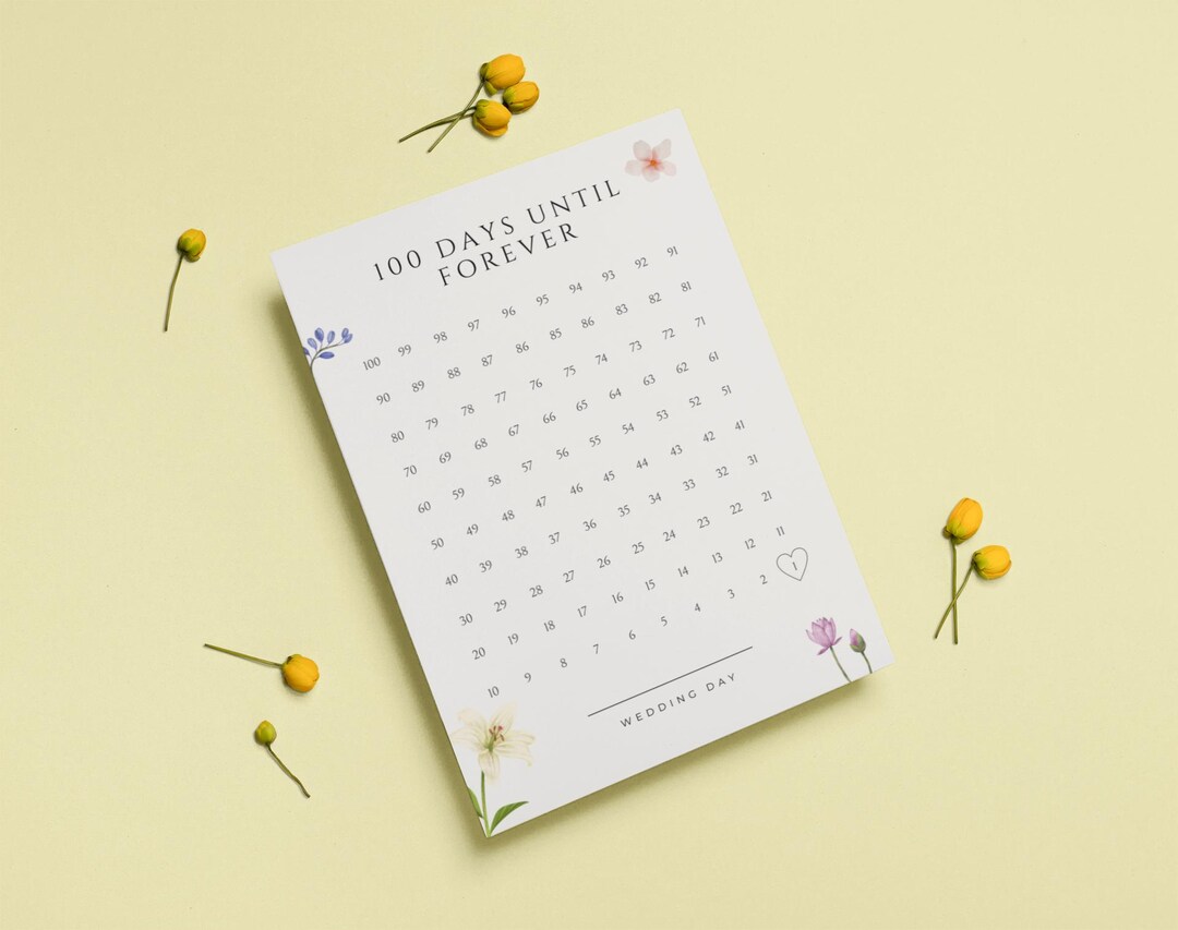 Romantic Countdowns 100 Day Wedding Countdown Calendar – Floral Design | Romantic ...