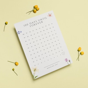 100 Tage Hochzeit Countdown Kalender - Blumen Design | Romantische Verlobung Geschenk | Hochzeit Planer Dekor | Braut-zu-Be Countdown-Zeichen |