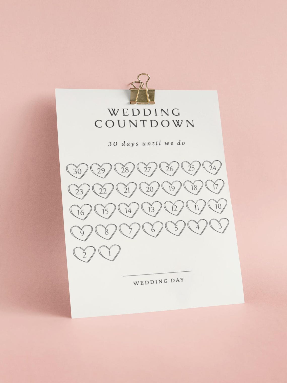 30 Day Wedding Countdown Printable | Bride-to-be Gift (digital Download ...