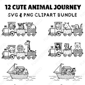 Safari Animal Journey Clipart Bundle | Train, Boat, Hot Air Balloon SVG (Digital Download)