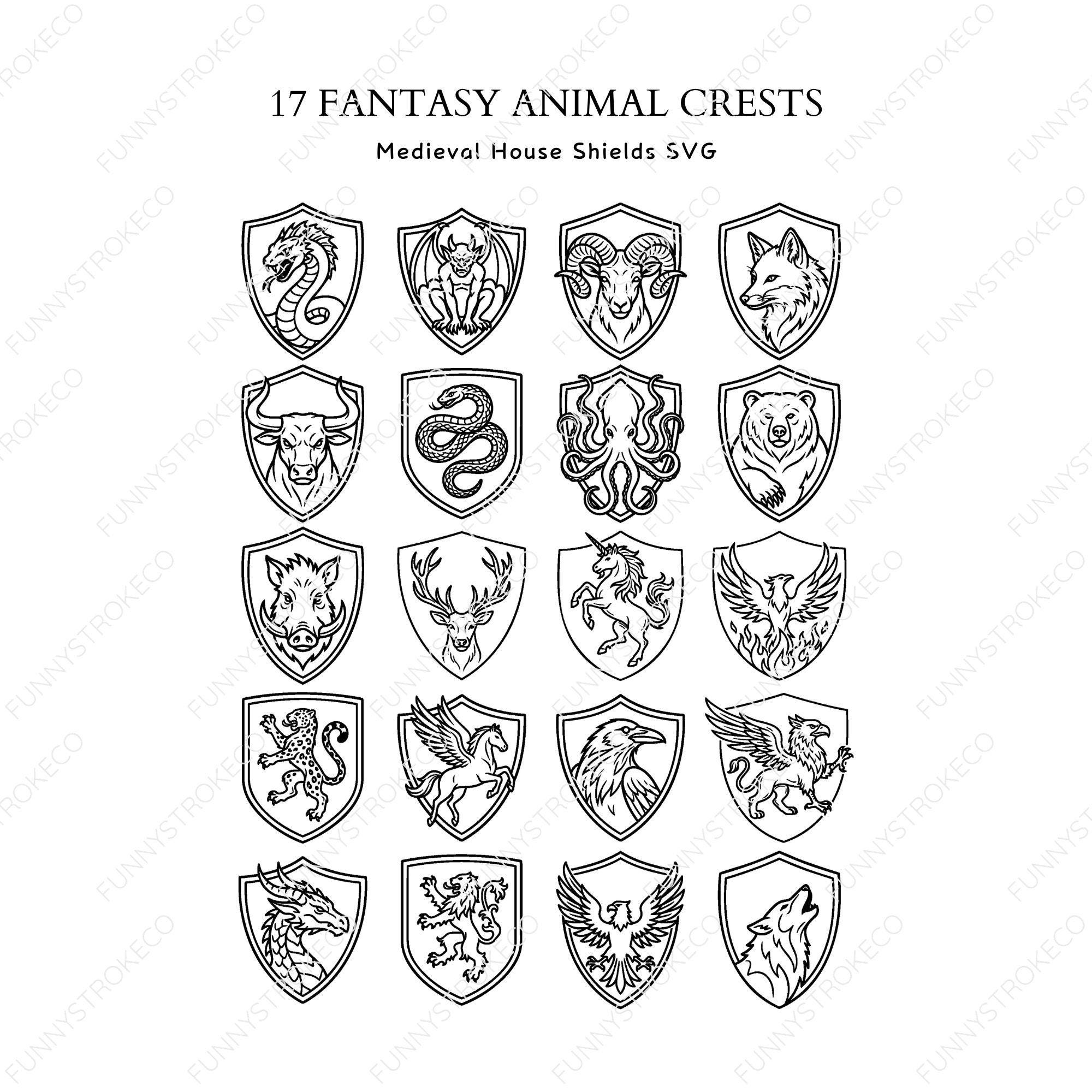 Fantasy Animal Crests SVG | Medieval Shields Clipart, Vector Art ...