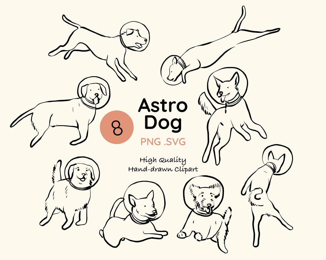 Astro Dog SVG & PNG - Space Dog Clipart, Astronaut Puppy Line Art for ...