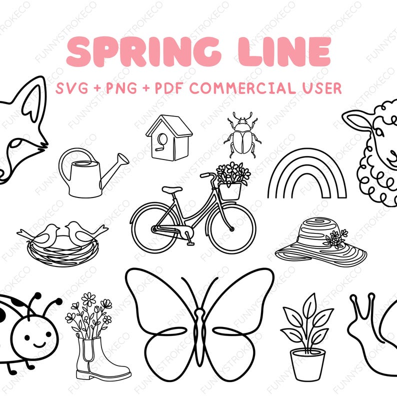 Think Spring Line Drawing Minimalist Spring Line Art SVG Bundle | Floral Clipart (PNG, PDF ...
