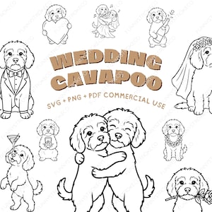 Cavapoo Dog Wedding SVG Bundle | Signature Drink Dog Clipart | Bride and Groom Vector