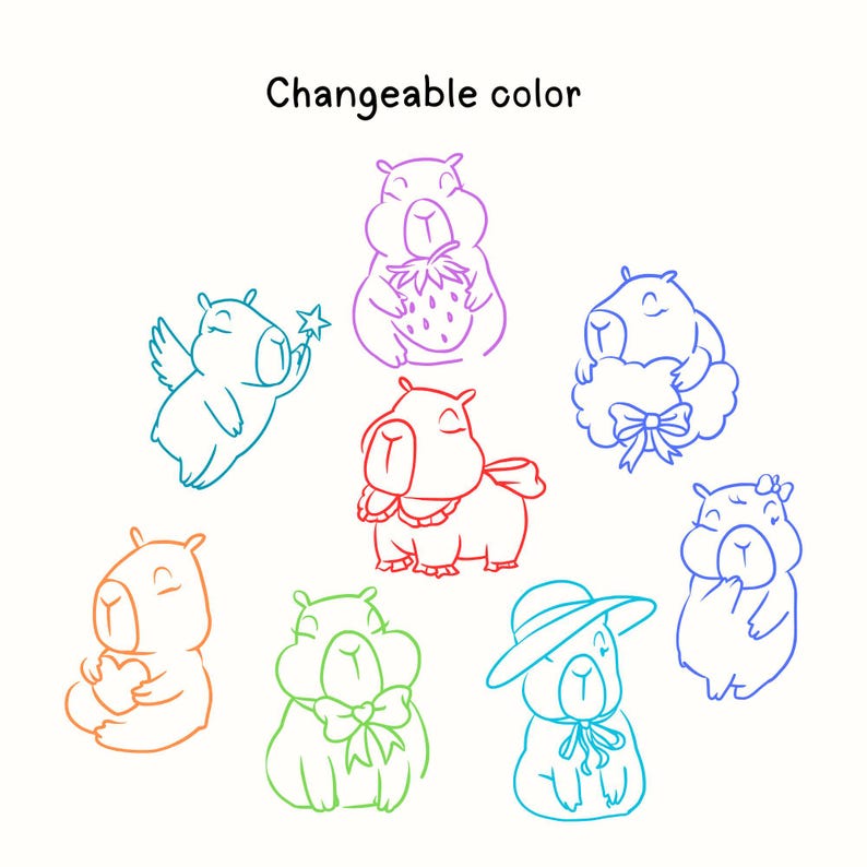 Capybara Coquette SVG PNG Bundle, 8 Funny Capy Clipart, Hand-drawn Cute ...