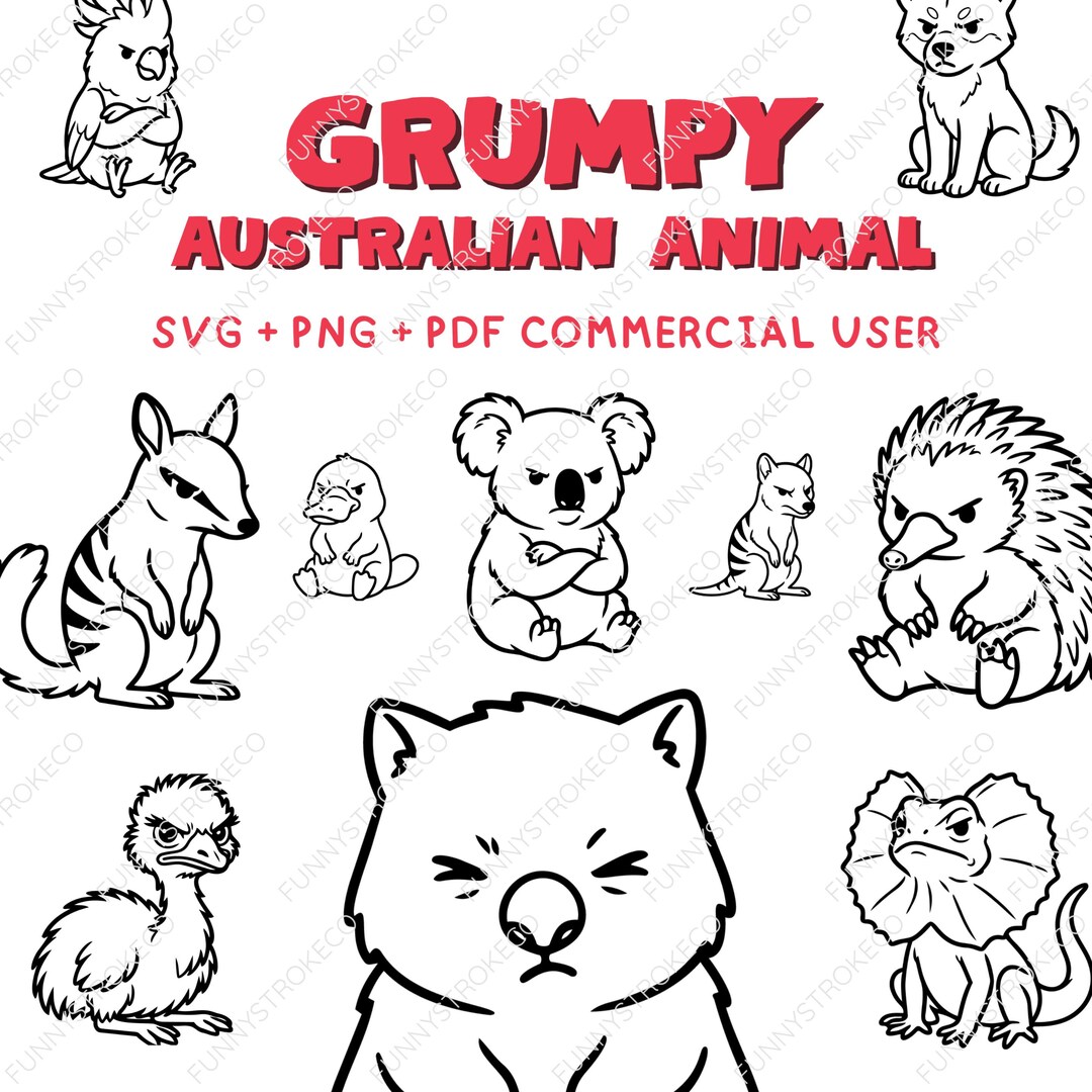 Grumpy Australian Animals SVG Bundle | Funny Koala, Kangaroo, Wombat ...