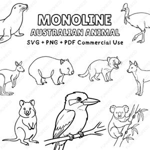 Monoline Australian Animal SVG Bundle | Continuous Line Clipart | Minimalist Koala Kangaroo Vector