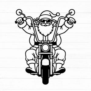 Motocyklista Święty Mikołaj SVG PNG DXF, Święty Mikołaj na motocyklu typu chopper, plik do wycinania świątecznych motocyklistów