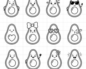 Kawaii Avocado SVG-bundel | Grappige veganistische clipart, babyromperontwerp (digitale download)