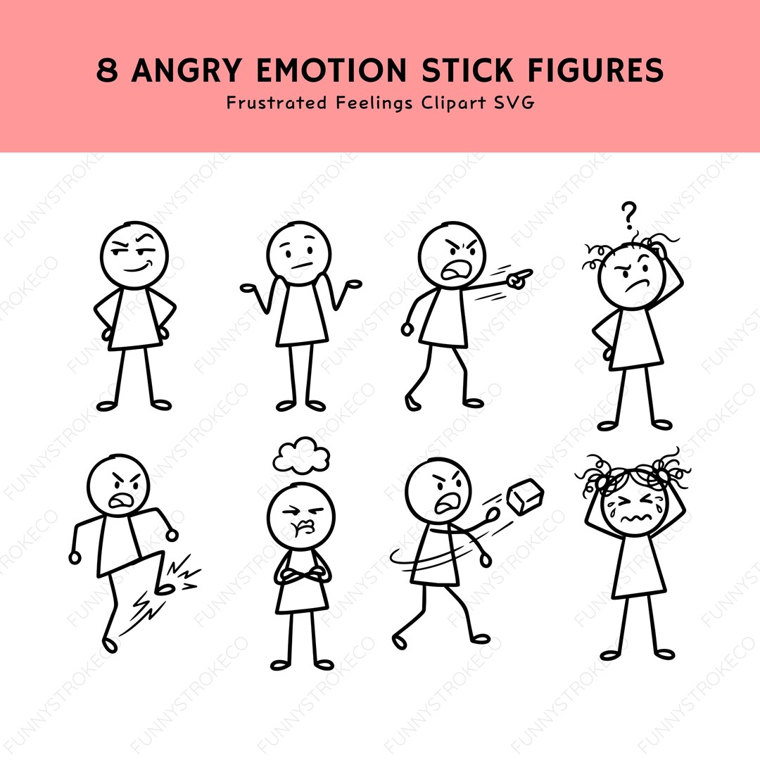 Angry Stick Figure Clipart | Frustrated Emotion SVG, PNG (digital ...